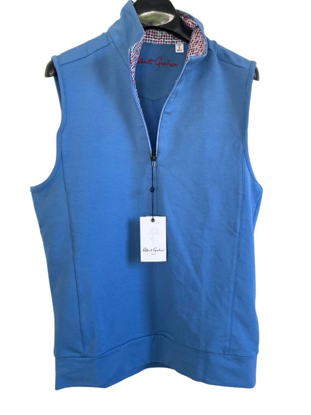 NWT Robert Graham Stiles Knit Performance 1/4 Zip Vest Blue Golf Men's Small